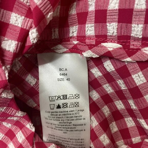 NEW GANNI Women's Seersucker Cut-Out Checked Mini Dress Red/White Size 8 - Picture 13 of 13